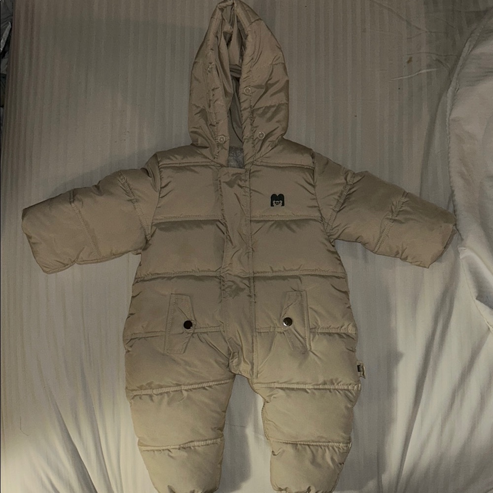 Cozy Beige Hooded Baby Snowsuit